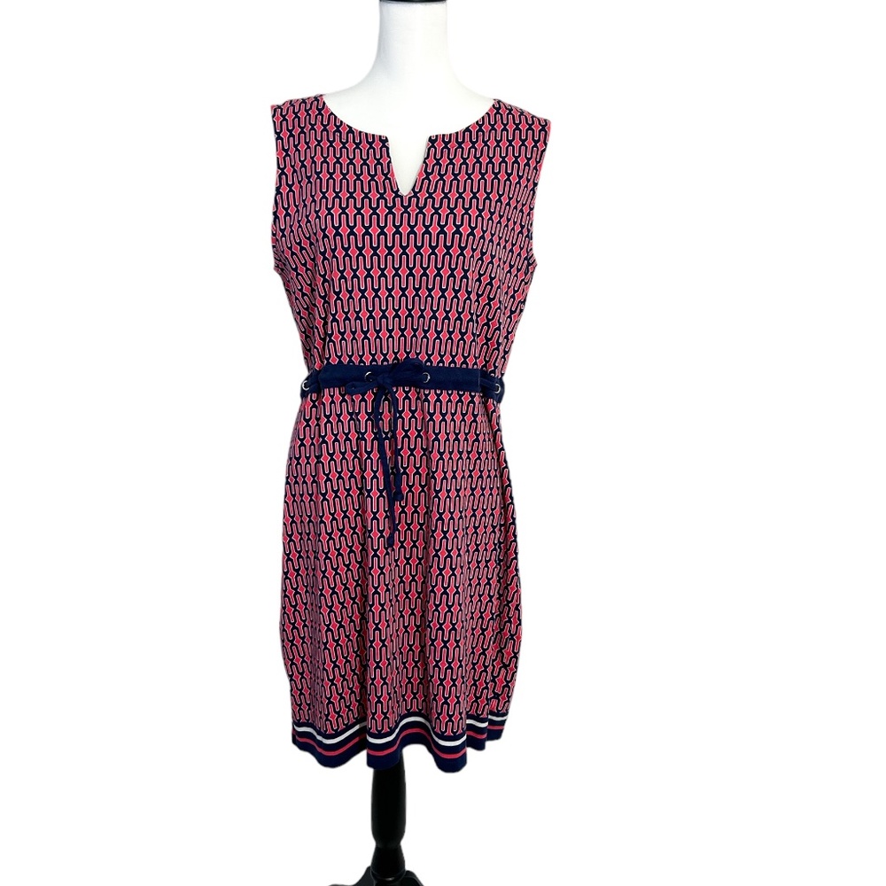 Rafaella Coral Geometric Sleeveless Drawstring Dress